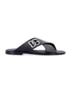 Dolce & Gabbana Black Sandals With Criss Cross Bands And Logo Detail In Leather Man