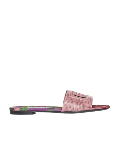 Dolce & Gabbana Dg Lizard-effect Leather Slides In Pink