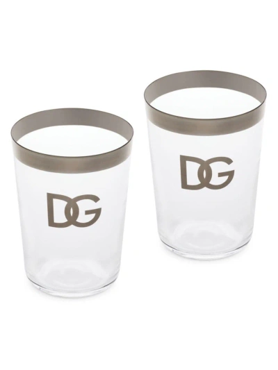 Dolce & Gabbana Dg Logo 2-piece Soft Drinks Glass Set In Transparent Silver