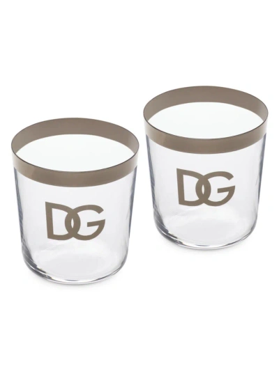 Dolce & Gabbana Dg Logo 2-piece Water Glass Set In Transparent Silver