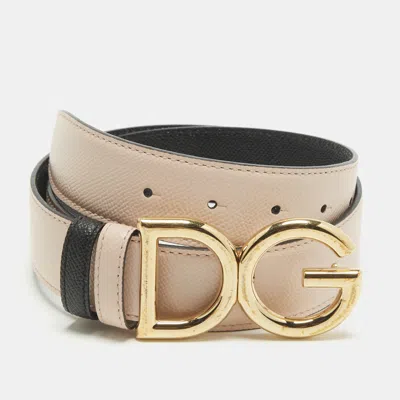 Pre-owned Dolce & Gabbana Dg Logo 85 Cm Reversible Buckle Belt Pink/black Leather