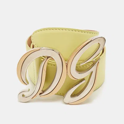 Pre-owned Dolce & Gabbana Dg Logo 90 Cm Buckle Belt Lime Green Leather
