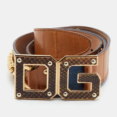 Pre-owned Dolce & Gabbana Dg Logo 90cm Multicolor Snakeskin Eel Leather And Denim Waist Belt
