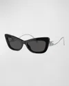 Dolce & Gabbana Dg4467b Prescription Compatible Cat Eye Sunglasses, 55mm In Black