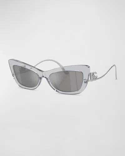 Dolce & Gabbana Dg Logo Acetate & Plastic Cat-eye Sunglasses In Transparent Grey