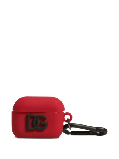 Dolce & Gabbana Silicone Logo Embossed Airpods Case Keyring In Red