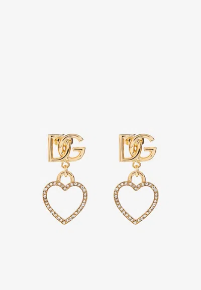 Dolce & Gabbana Dg Logo And Heart Earrings In Gold