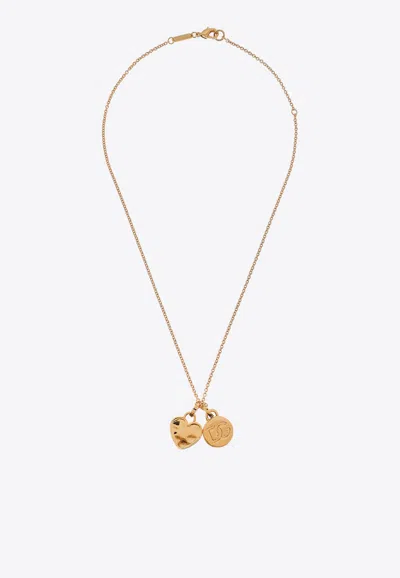 Dolce & Gabbana Dg Logo And Heart Pendant Necklace In Gold