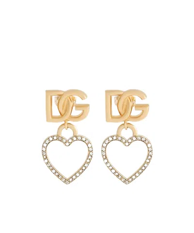 Dolce & Gabbana Dg Logo And Heart Stud Earrings In Gold