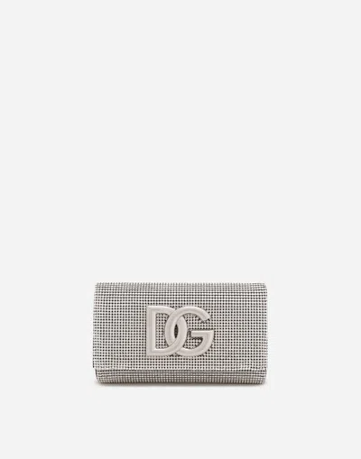 Dolce & Gabbana Dg Logo Bag In Crystal Mesh In Silver