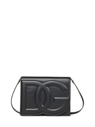 Dolce & Gabbana Calfskin Dg Logo Bag In Blu