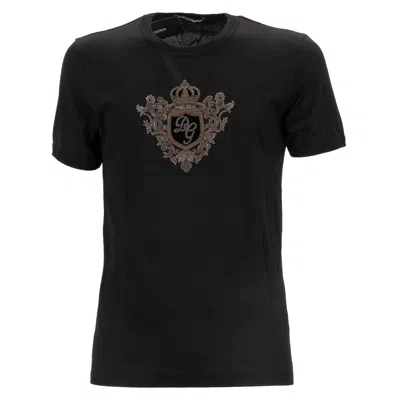 Pre-owned Dolce & Gabbana Dg Logo Baroque Pearl Crown Cotton T-shirt Shirt 46 S 13731 In Black