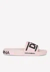 Dolce & Gabbana Dg Logo Beachwear Slides In Rubber In Pink