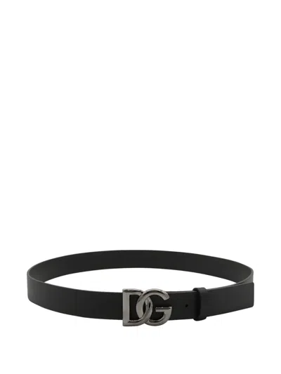 Dolce & Gabbana Calfskin Belt With Metal Dg Logo In Black