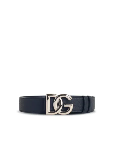 Dolce & Gabbana 'dg' Logo Belt In Blue Lear