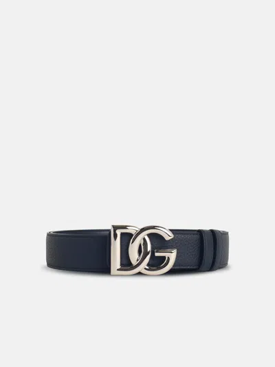 Dolce & Gabbana 'dg' Logo Belt In Blue Leather In Green