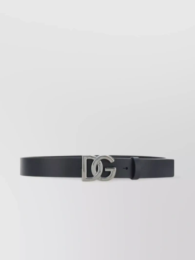 Dolce & Gabbana Dg-logo Belt In Calf Leather In Black