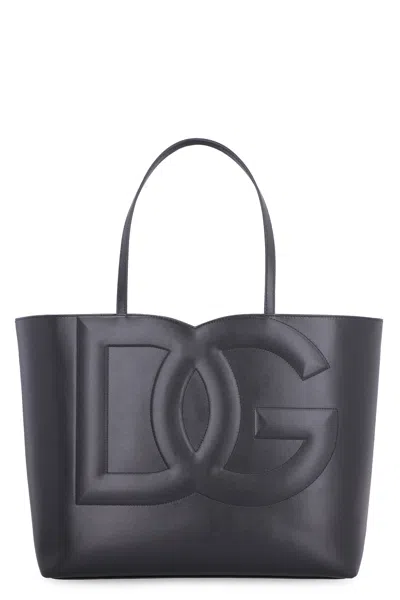 Dolce & Gabbana Dg Logo Black Leather Medium Tote Bag