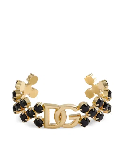Dolce & Gabbana Dg Logo Black-stone Bracelet In Gold