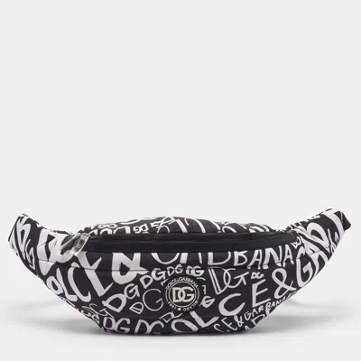 Pre-owned Dolce & Gabbana Dg Logo Black/white Nylon Belt Bag