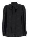 Dolce & Gabbana Black Shirt With Bow And Jacquard Dg Logo In Black