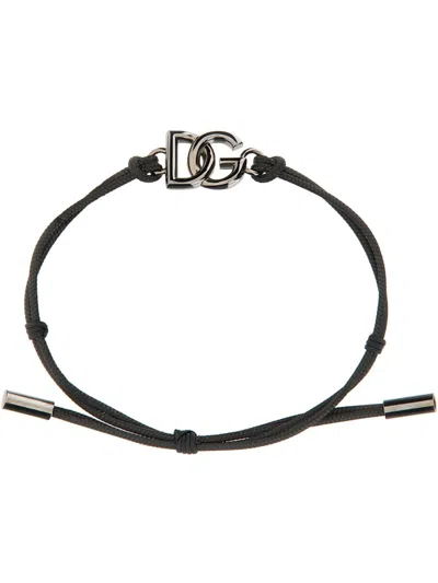 Dolce & Gabbana Slide-lock Adjustable Bracelet In Black