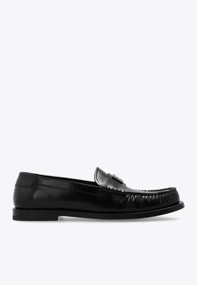 DOLCE & GABBANA DG LOGO BRUSHED LEATHER LOAFERS