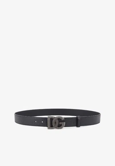 Dolce & Gabbana Dg Logo Buckle Leather Belt In Black