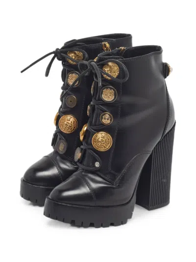 Pre-owned Dolce & Gabbana Dg Logo Button Lace-up Boots In Black