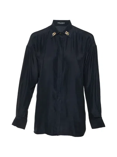 Pre-owned Dolce & Gabbana Dg Logo Button-front Shirt In Black