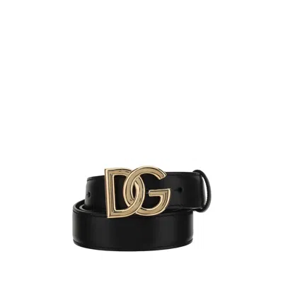Dolce & Gabbana Dg Logo Calf Leather Belt In Black