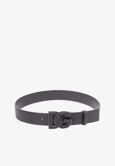 Dolce & Gabbana Dg Logo Calf Leather Belt In Black