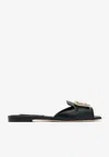 Dolce & Gabbana Dg Logo Calf Leather Flat Sandals In Black