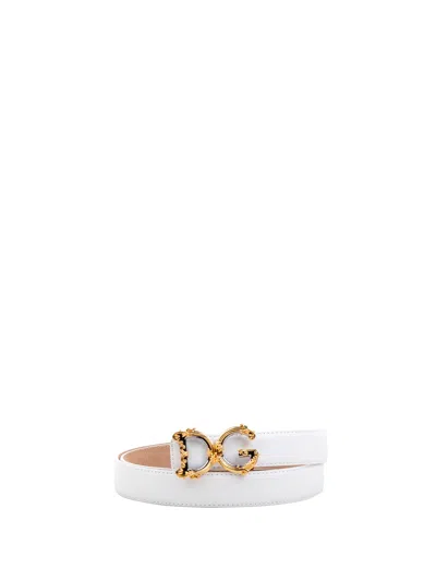 Dolce & Gabbana Dg Logo Calfskin Belt In White