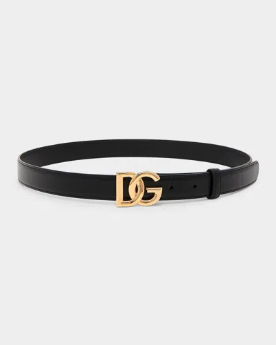 DOLCE & GABBANA DG LOGO CALFSKIN BELT
