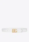 Dolce & Gabbana Calfskin Belt With Crossed Dg Logo In White