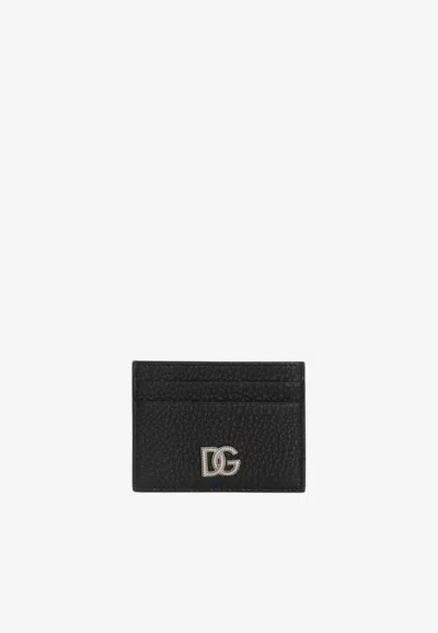 Dolce & Gabbana Dg Logo Calfskin Cardholder In Black