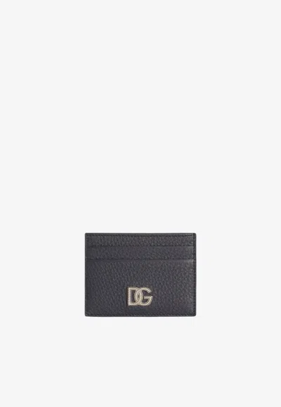 Dolce & Gabbana Dg Logo Calfskin Cardholder In Navy