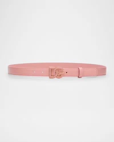 Dolce & Gabbana Dg Logo Calfskin Leather Belt In 80405 Rosa