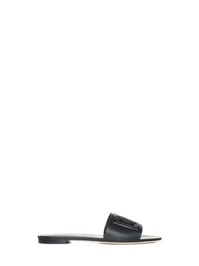 Dolce & Gabbana Dg Logo Calfskin Slide In Black