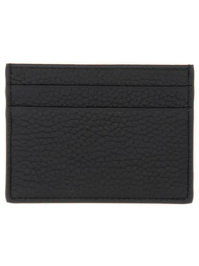 Dolce & Gabbana Grained Rectangle Card Holder With Tonal Stitching In Black