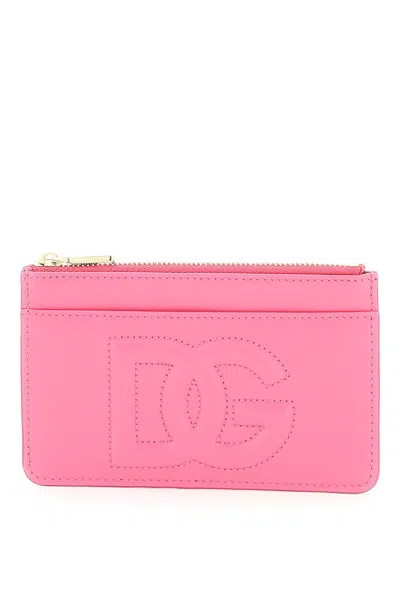Dolce & Gabbana Dg Logo Leather Card Holder In Rose