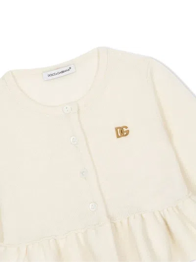 Dolce & Gabbana Babies' Gold-tone Logo Lettering Cashmere Cardigan In Neutrals