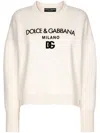 Dolce & Gabbana Cashmere Sweater With Flocked Dg Logo In Neutrals