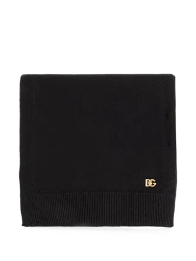 Dolce & Gabbana Dg Logo Cashmere Scarf In Gold