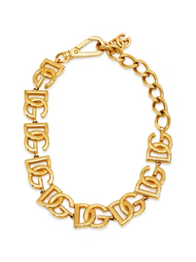 Pre-owned Dolce & Gabbana Dg Logo Chain Choker Necklace In Gold