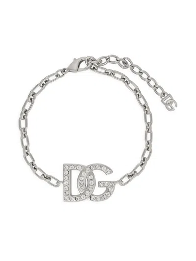 Dolce & Gabbana Logo-charm Chain Bracelet In Silver