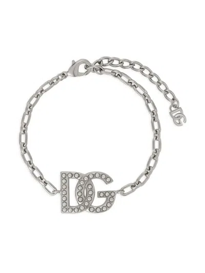 Dolce & Gabbana Logo-charm Chain Bracelet In Silver