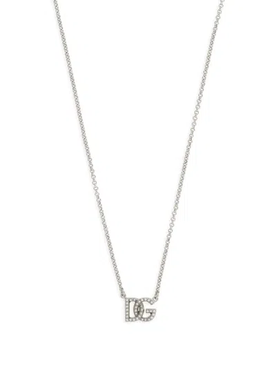 Dolce & Gabbana Logo-plaque Pendant Necklace In Silver
