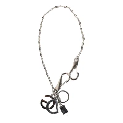 Dolce & Gabbana Dg Logo Charm Key Case In Silver